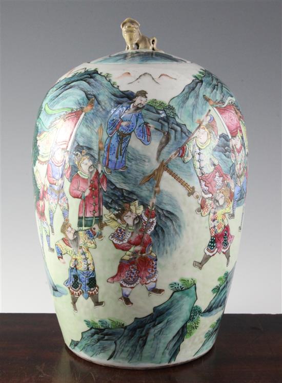 A Chinese famille rose ovoid jar and cover, mid 19th century, 35cm, cover restored